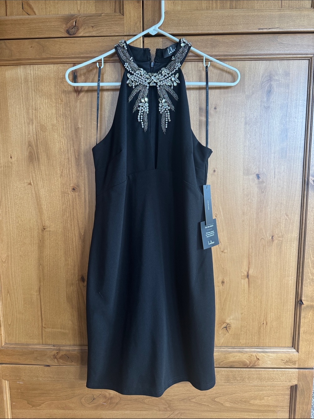 Lulu's Black Embellished Halter Mini Dress